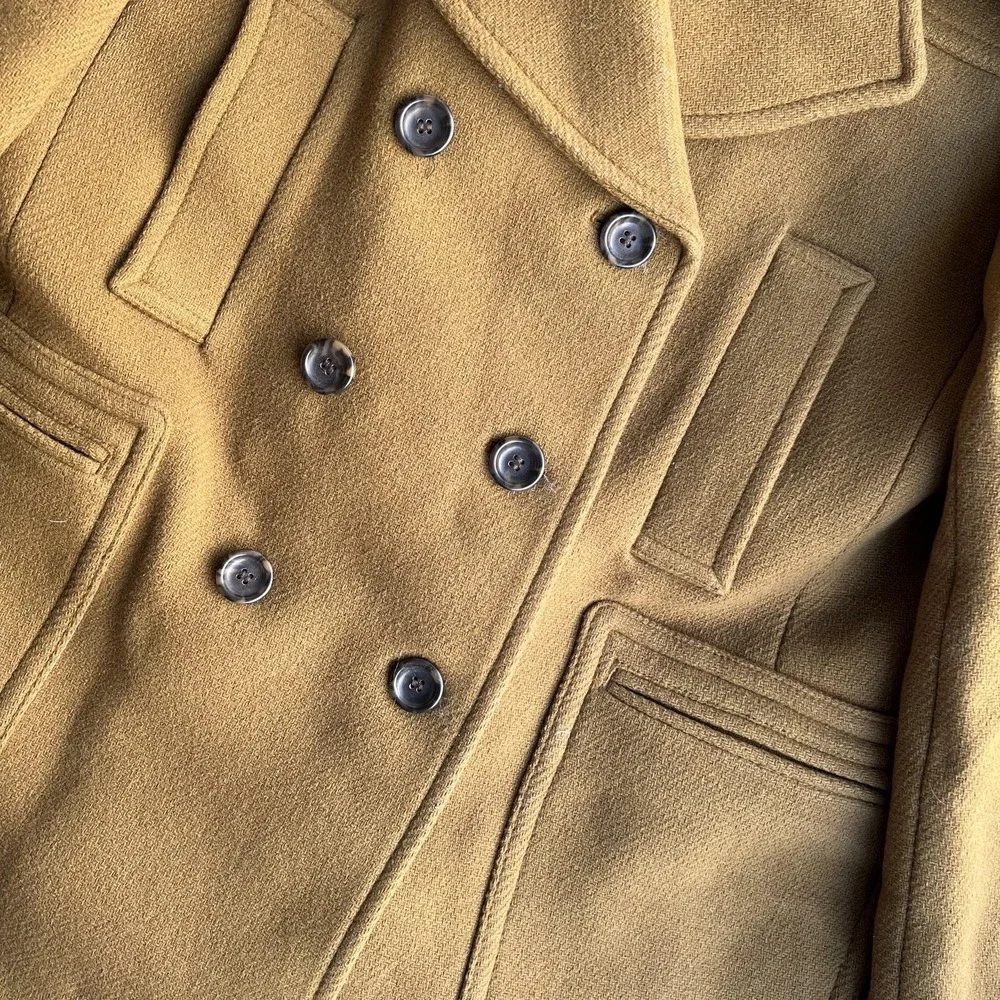 J.Crew Coat Womens 14 Brown Pea Coat Faux Fur Collar Double Breasted Pockets - Picture 2 of 12